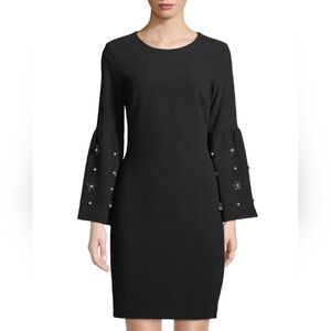 Karl Lagerfeld Paris Black Floral Appliqué w/Faux Pearl Accents Sheath Dress #E